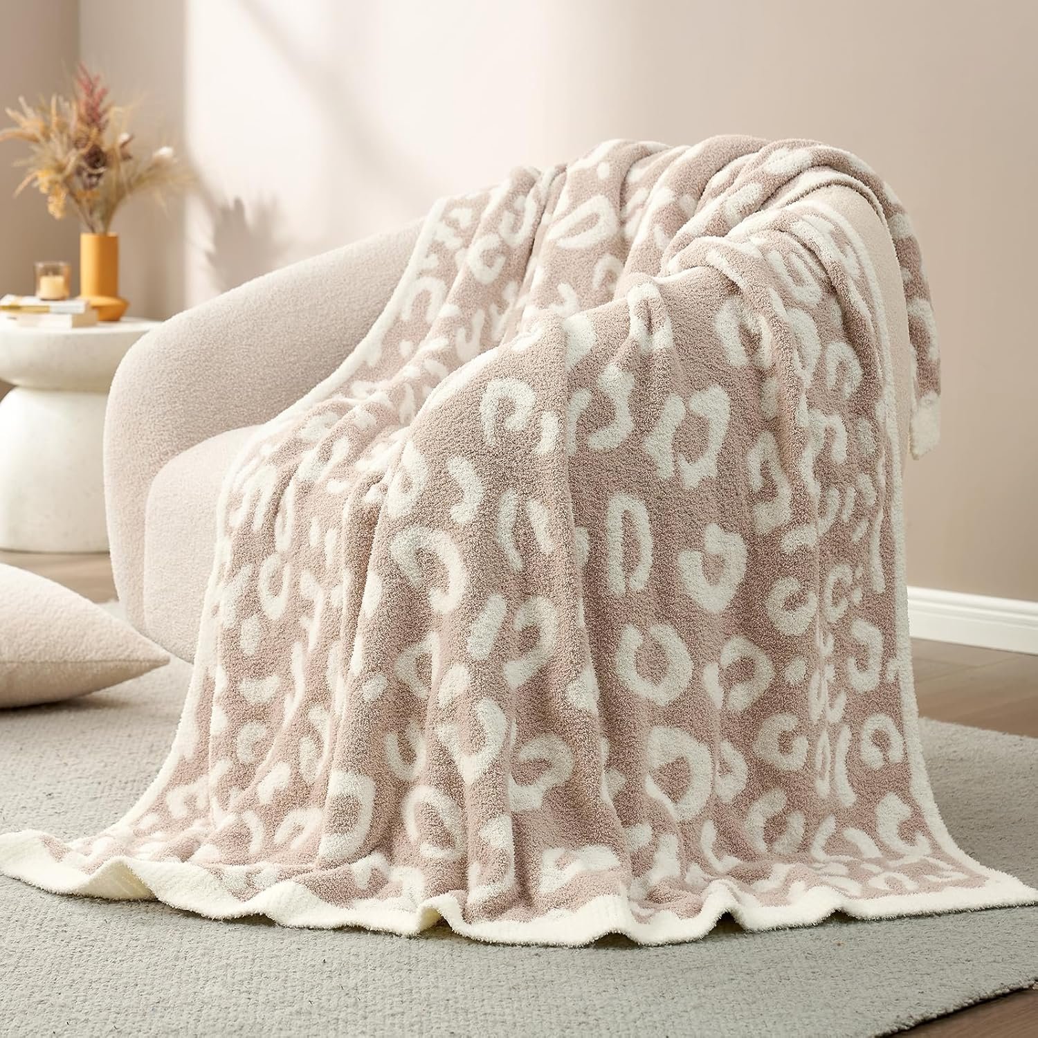 Snuggle Sac Leopard Throw Blanket for Couch Bed Sofa 50x60 inches, Reversible Beige Leopard Blanket Ultra Soft Cozy Blankets for Women Mothers Birthday Gifts - Image 4