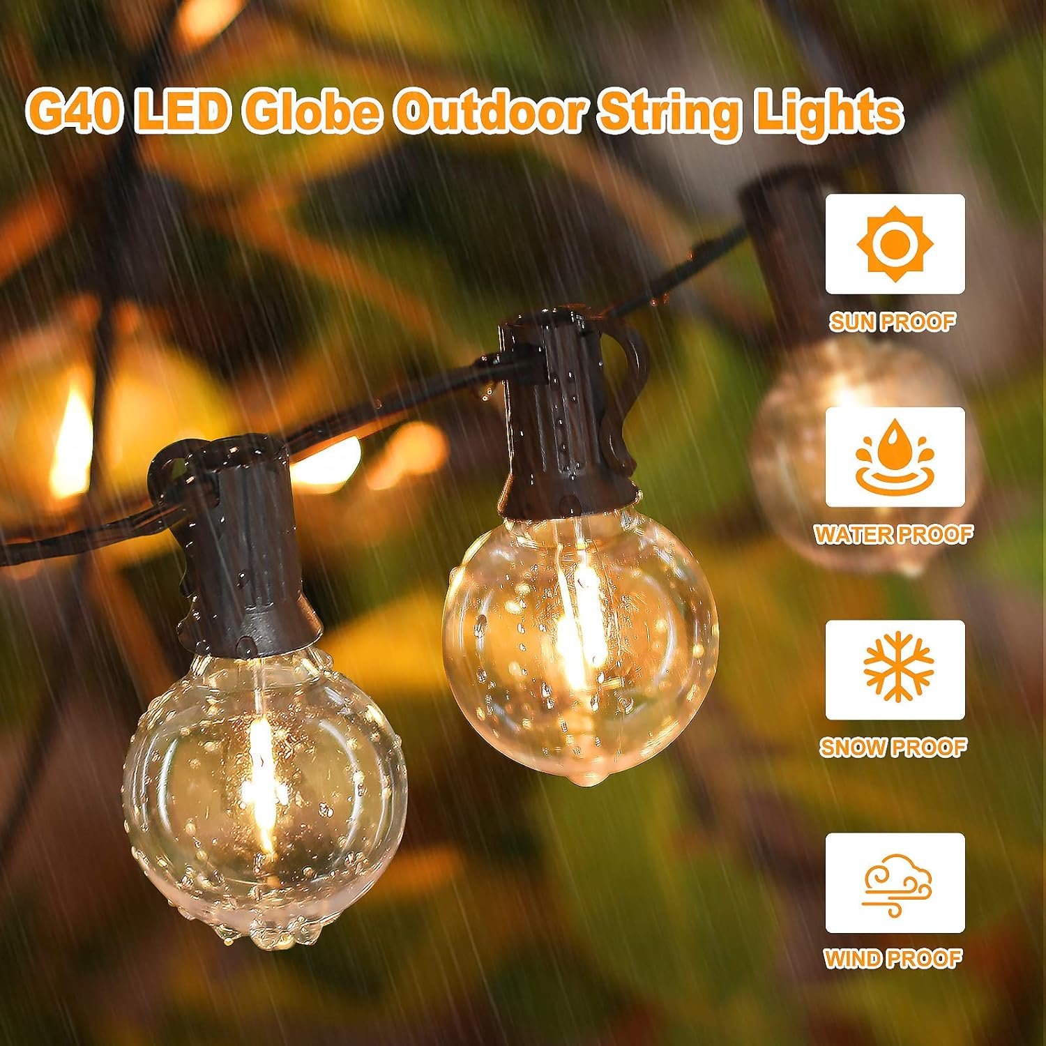 100ft 2-Pack Outdoor G40 LED Globe String Lights Dimmable Waterproof Shatterproof Light Strings with 52 Bulbs Connectable Commercial Hanging Lights for Christmas Patio House Backyard Balcony Party - Image 3
