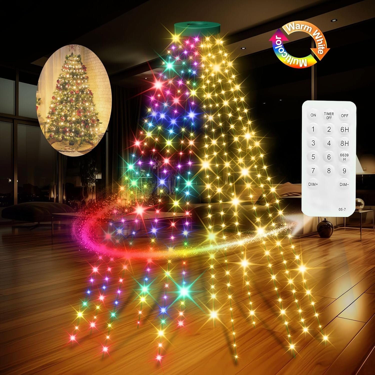 12 Modes Easy Christmas Tree Lights with Ring Indoor Outdoor - 6.56Ft x 12 Lines String 288 LED Timer Dimmable Remote Waterproof Light for 6 7 Ft Xmas Trees (Warm White or Multicolor) - Image 2