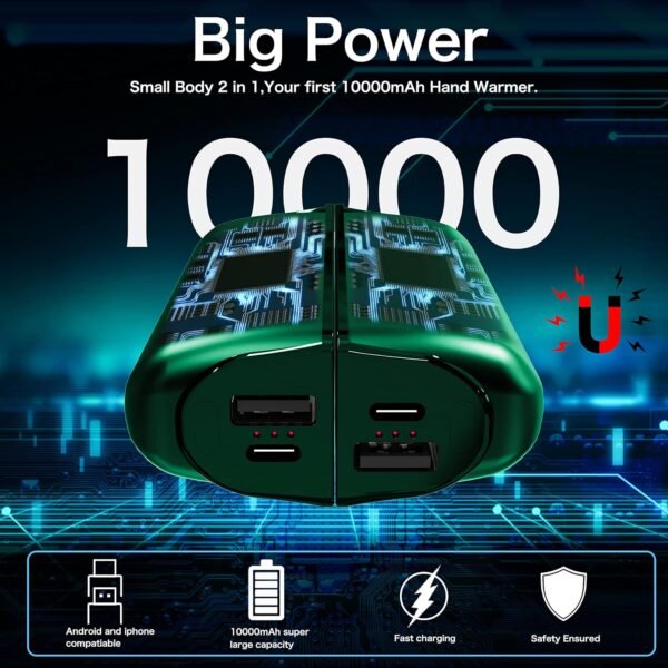 Hand Warmers Rechargeable 2 Pack,10000mAh Split-Magnetic Electric AI Handwarmer Power Bank,3 Levels, Camping,Hunting in Winter - Image 3