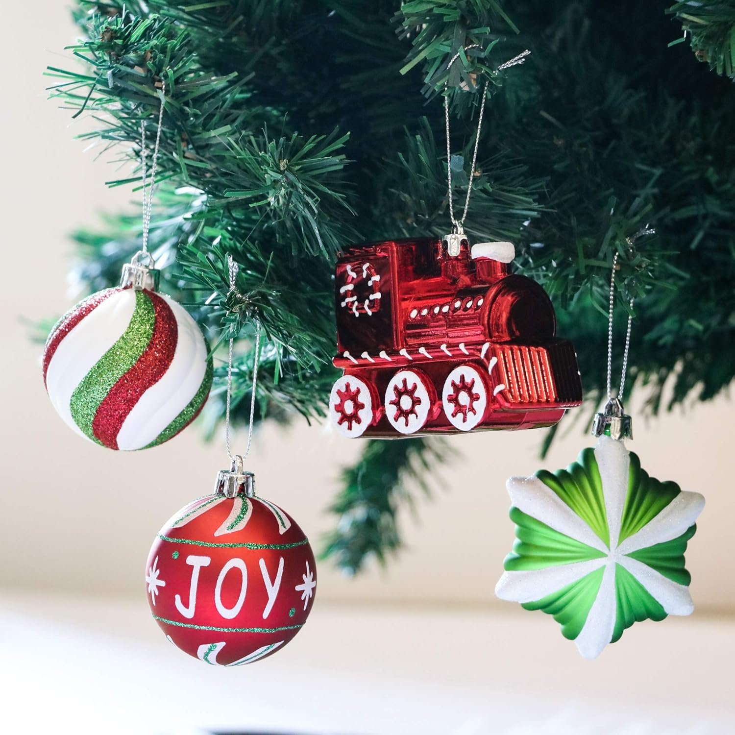 Valery Madelyn Christmas Ornaments Set, 100ct Red Green White Shatterproof Christmas Tree Decorations Variety Ball Ornaments Bulk, Whimsical Hanging Ornaments for Xmas Trees Holiday Party Decor - Image 8