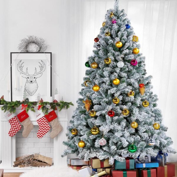 Yaheetech 7.5ft Premium Snow Flocked Hinged Artificial Christmas Fake Spruce Full Tree for Home Office Party Decoration with 1284 Branch White Snow Tips and Metal Stand - Image 3