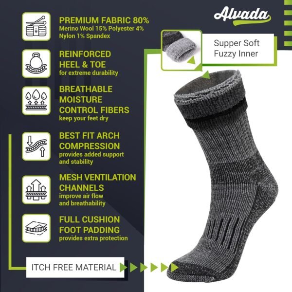 Alvada Warm Thermal Wool Socks for Winter Moisture Wicking and Breathable Cozy Boot Socks - Image 6