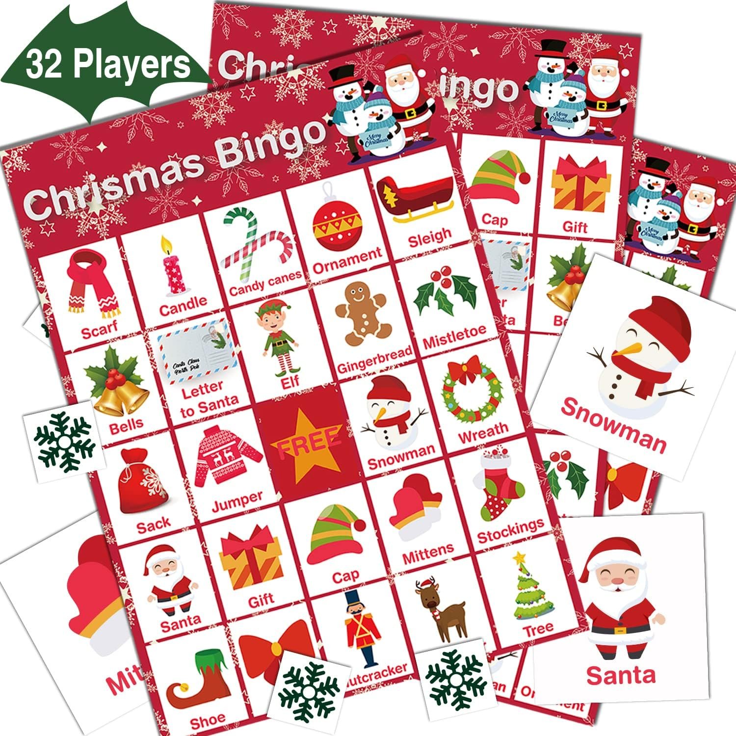 V-Opitos Christmas Bingo Game, 32 Players - Christmas Party Games for Kids and Adults, Xmas Bingo Card for Family/Class/Group Activities - Image 2