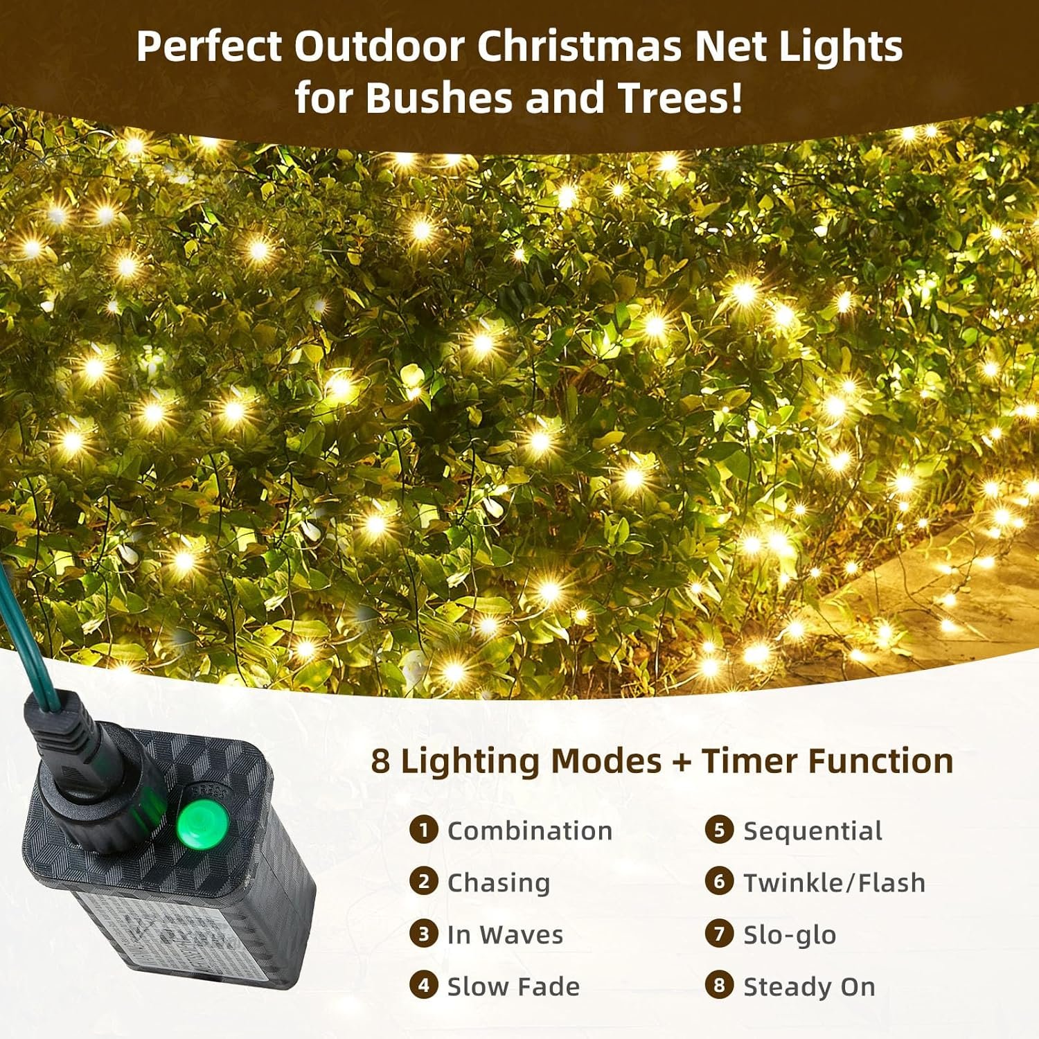 Led Net Lights Christmas Lights Outdoor Christmas Net Lighting with 121Led Mini Globe Lights 5ftx5ft, Outdoor Indoor Fairy Mesh Net Lights for Christmas Trees, Bushes, Shrubs Decorations(WarmWhite) - Image 5