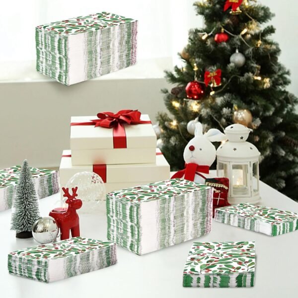 100Pcs Christmas Paper Napkins Disposable 3 Ply Watercolor Holly Leaves Berries Napkins Christmas Dinner Napkins Disposable Hand Towels for Bathroom Home Kitchen Christmas Party Decorations - Image 7