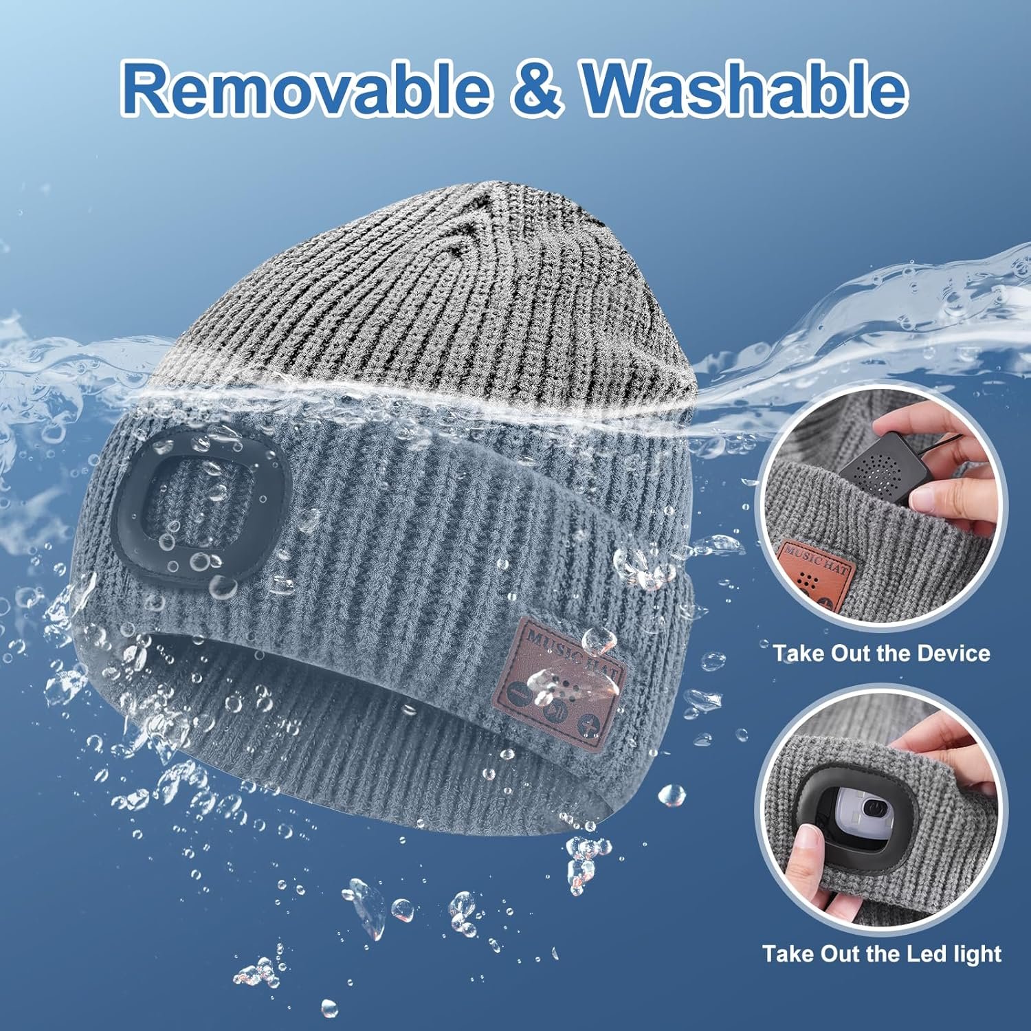 Stocking Stuffers for Adults Men, Bluetooth Beanie Hat with Light, Mens Gifts for Men Dad Him Grandpa Husband Christmas Grey - Image 7