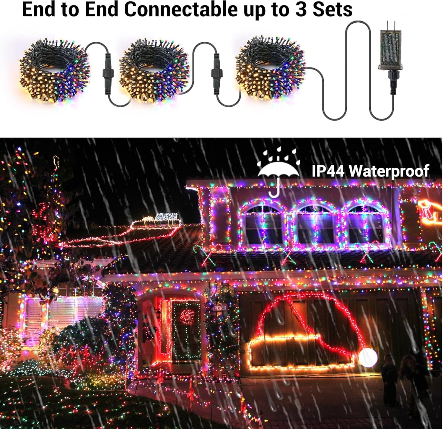 Brizled Christmas Lights, 65.67ft 200 LED Color Changing Tree Lights 11-Function Warm White & Multicolored Christmas Lights, Connectable 29V Safe Adapter Remote Decorative Lights String for Xmas Party - Image 5
