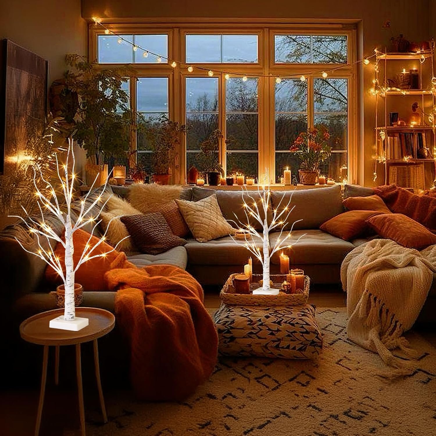 Vanthylit White Birch Tree with LED Lights - Set of 2, LED Tabletop Tree with Timer, Christmas Decorations Lighted Tree for Indoor Mantel Home Decor (2 FT, 24 LED) - Image 5