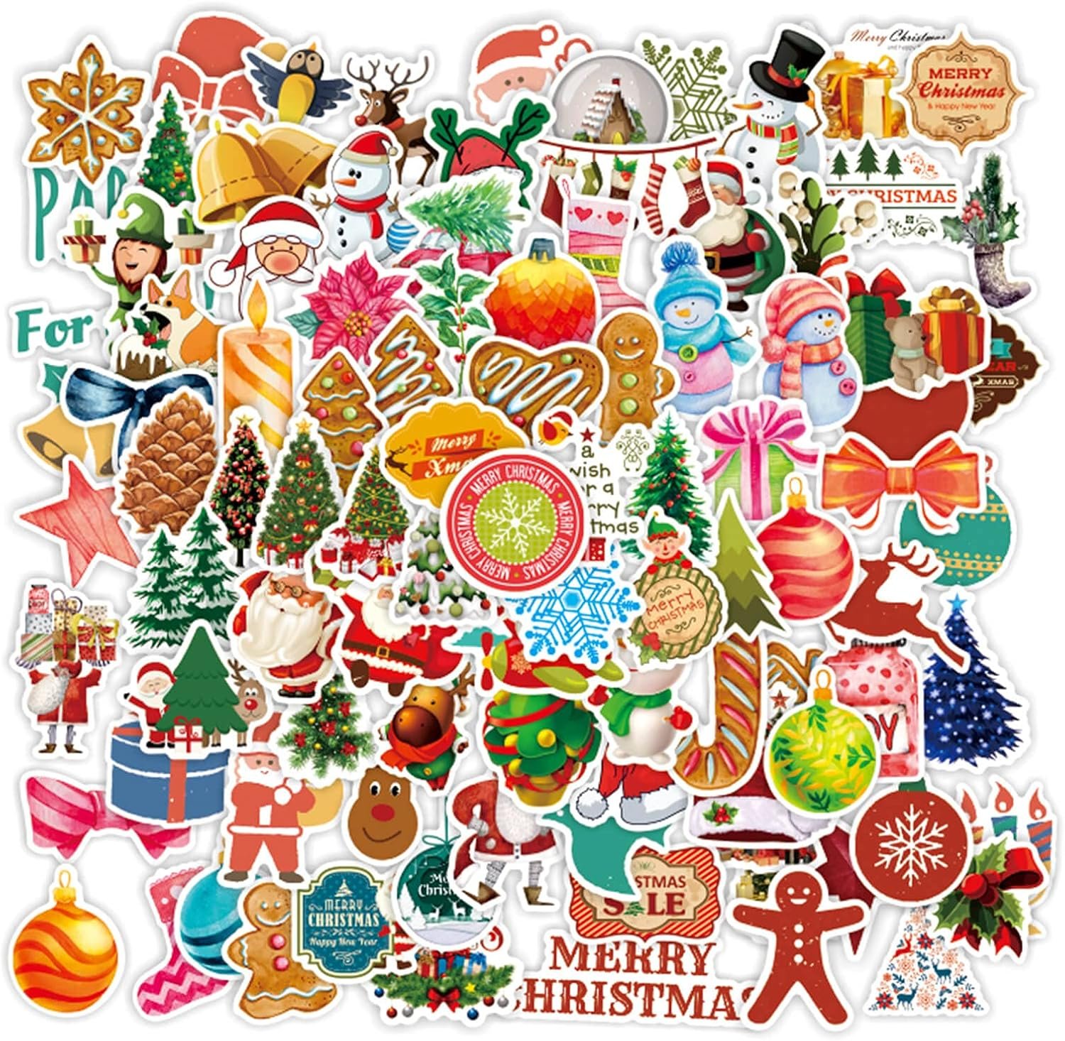 100PCS Christmas Theme Stickers, Non-Repeating Vinyl Waterproof Holiday Stickers, Holiday Gifts for Kids and Teens, Xmas Party Favorite - Image 2
