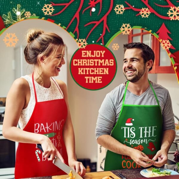 4 Pcs Christmas Apron for Women Men Adjustable Kitchen Chef Apron Cookie Gingerbread Man Santa Hat Christmas Baking Apron for Xmas Kitchen Cooking Baking Crafts Party Supplies - Image 8