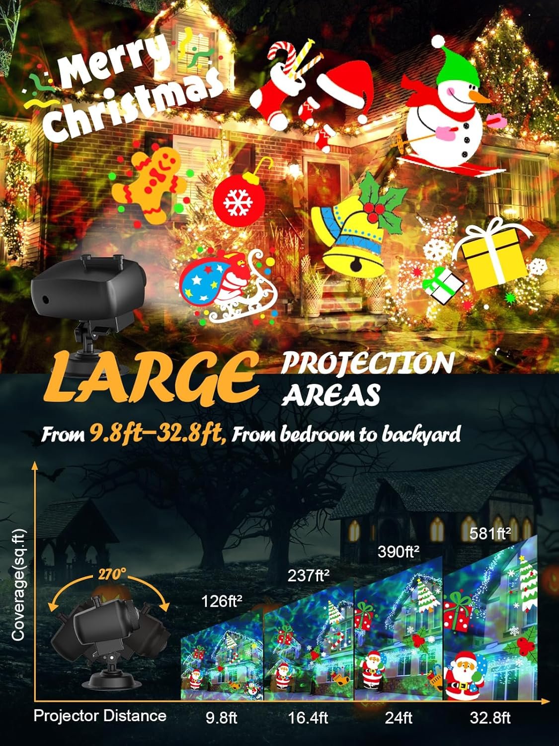 Christmas Holiday Projector Lights Outdoor Indoor, Anysun Christmas Decorations Brighter 80 Patterns & 3D Ocean Wave Light, Waterproof Christmas Lights with Timer for Party House Atmosphere-10 Slides - Image 7