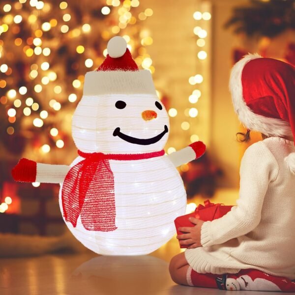 3D Christmas Collapsible Snowman Decorations，23” Light Up Christmas Snowman with LED Cool White Lights for Indoor Outdoor Garden Holiday Décor, Christmas Event Decoration, Christmas Eve Night - Image 4