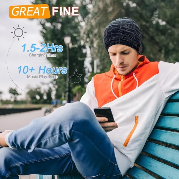 Bluetooth Beanie, Bluetooth 5.2 Comfortable and Warm Beanies Hats for Men/Women/Teens, HD Stereo and Built-in Microphone, Unique Tech Gifts for Christmas Stocking Stuffers, Dark Grey - Image 5