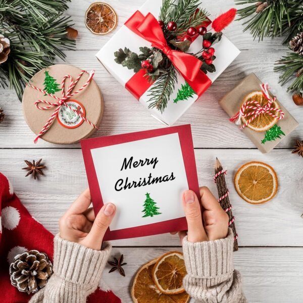 Whaline 450Pcs Christmas Tree Glitter Stickers Shiny Xmas Tree Envelop Seal Stickers Self-Adhesive Holiday Label Decals for Invitation Greeting Card Envelope Scrapbook Bottle Cup Seals - Image 6