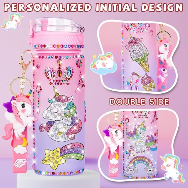 CUISH Decorate Your Own Water Bottle for Girls Age 4-6-8-10, Girls Toys Age 6-8-13, Personalized Gifts Stocking Stuffers for Kids Girls, Unicorn DIY Art Crafts Birthday Gifts Christmas Toys for Girls - Image 3