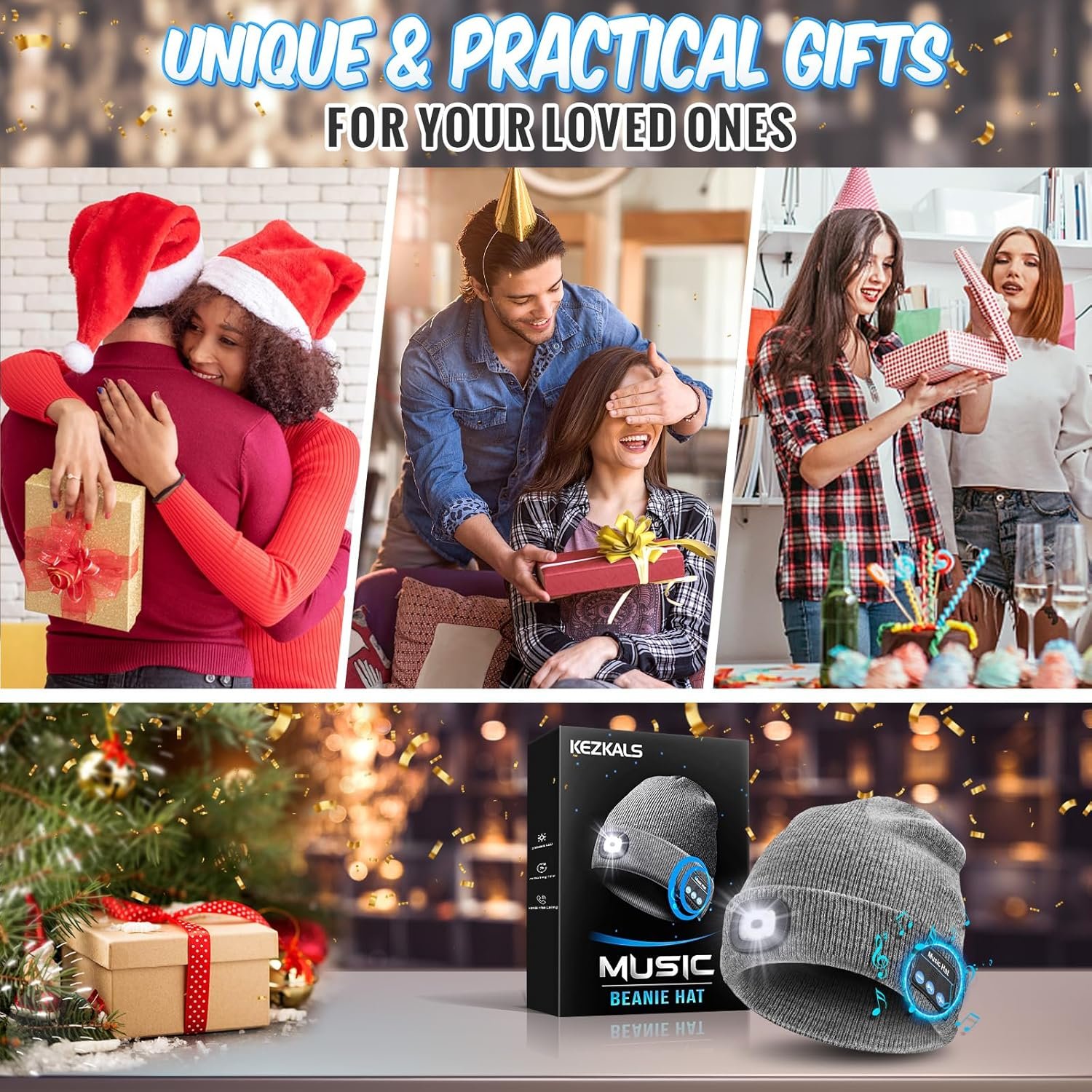 KEZKALS Gifts for Men, Bluetooth Beanie Hat, Stocking Stuffers for Adults, Men, Mens Gifts for Christmas, Gifts for Men Who Want Nothing, Cool Gadgets for Men, Bluetooth Hat for Men, Husband, Women - Image 3