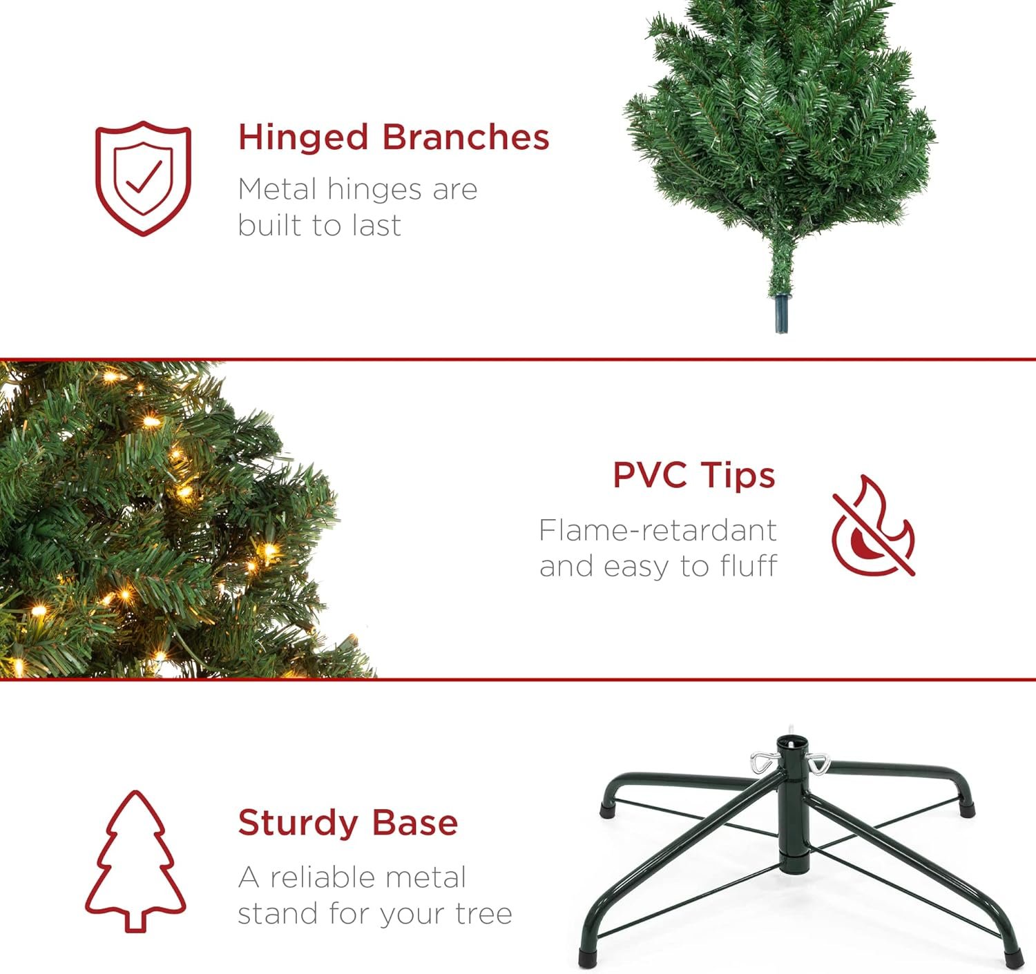 Best Choice Products 6ft Pre-Lit Spruce Artificial Holiday Christmas Tree for Home, Office, Party Decoration w/ 250 Incandescent Lights, 798 Branch Tips, Easy Assembly, Metal Hinges & Foldable Base - Image 6
