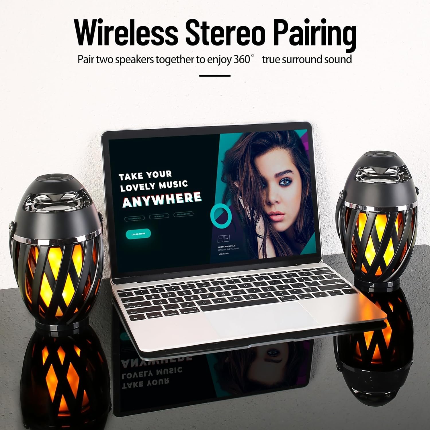 2 Pack Outdoor Bluetooth Speakers Waterproof Wireless, Birthday Gifts for Men Dad, LED Flame Ambient Light, Camping Patio Accessories, Unique Gifts for Him Husband Boyfriend Dad Gifts - Image 5