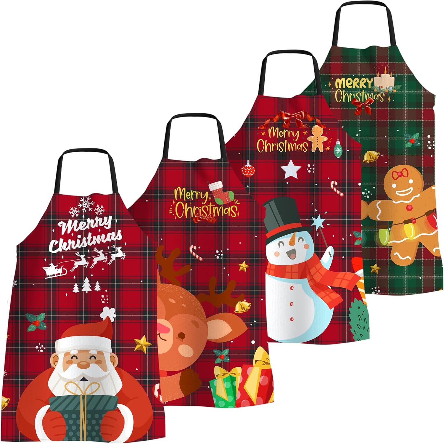 4 Pack Funny Christmas Kitchen Aprons for Women Men Adjustable Cooking Chef Aprons Waterproof Bib Aprons Cute Xmas Party Gift - Image 2