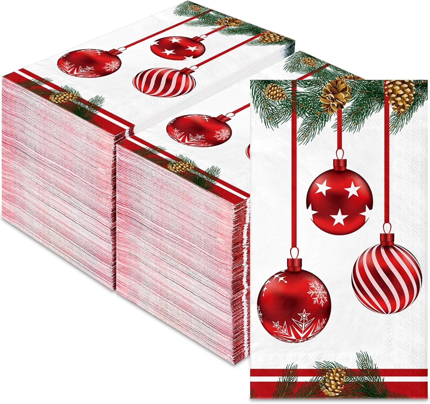 100 PCS Christmas Disposable Paper,3 Ply Decorative Guest Napkins,Xmas Balls for Party Lunch Dinner Kitchen Bathroom Table Decor - Image 2