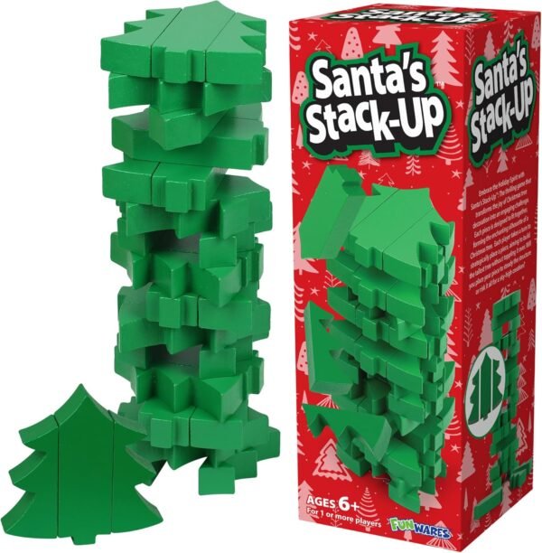 Funwares Wooden Blocks Stacking Game, Tumbling Tower and Balance Game, Family & Party Fun, Game for Kids and Adults, Ages 6+, Santa’s Christmas Tree Stack-Up, Christmas Tree Wood Blocks Stacking Game - Image 2