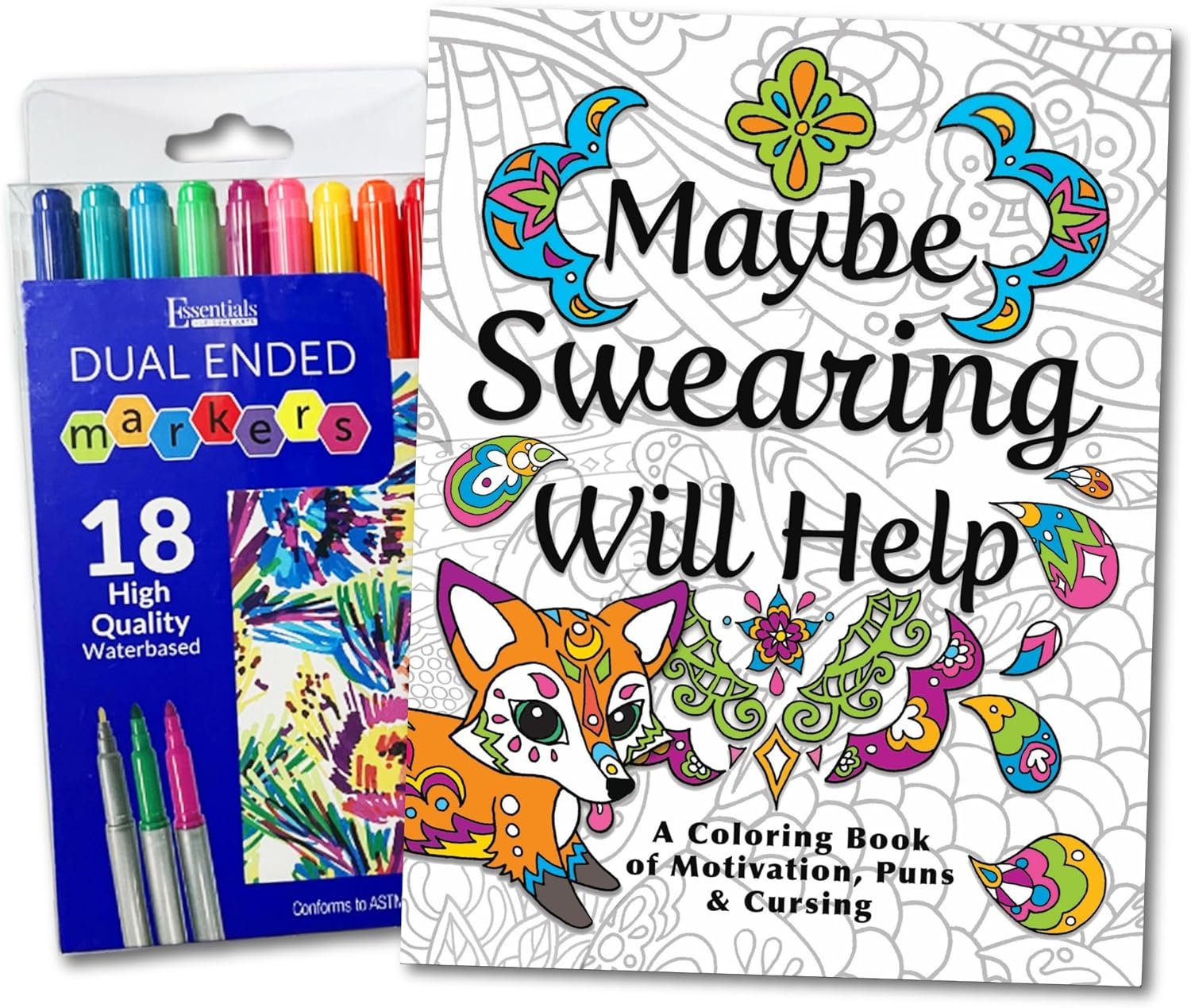 Maybe Swearing Will Help Adult Coloring Book Set - for Adults Relaxation with Markers in a Case - Motivational Swear Word Anxiety Relief - Color Cuss & Laugh Your Way to Less Stress - Image 2