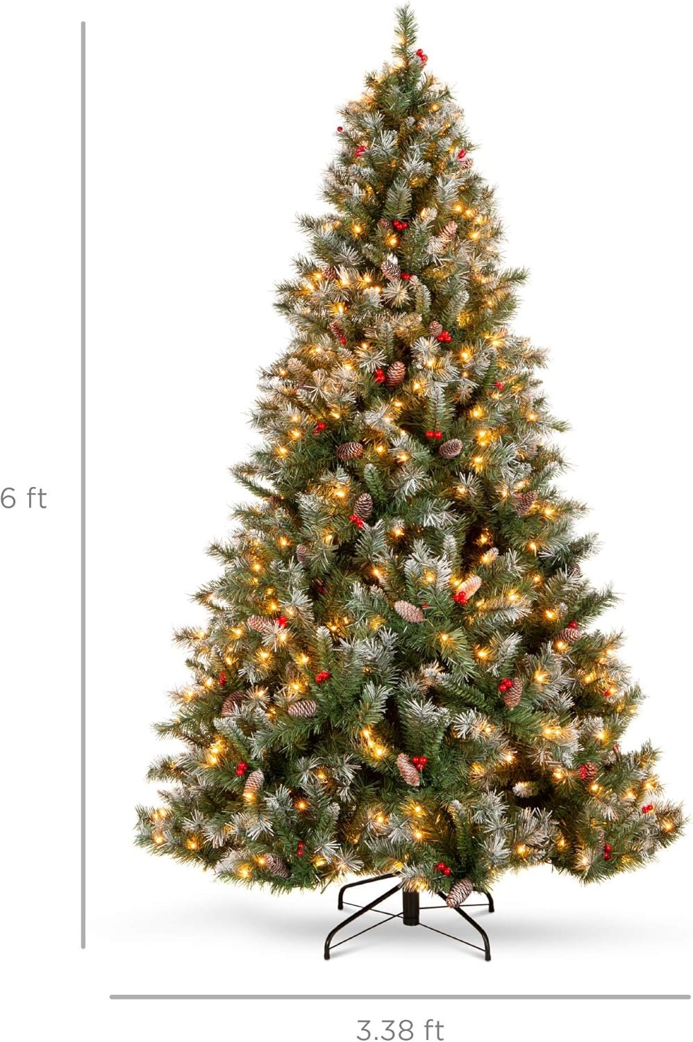 Best Choice Products Christmas Tree Pre-Lit, Pre-Decorated Artificial 6ft Frosted Pine Holiday Decoration w/Frosted Tips, Pine Cones, Berries - Image 8