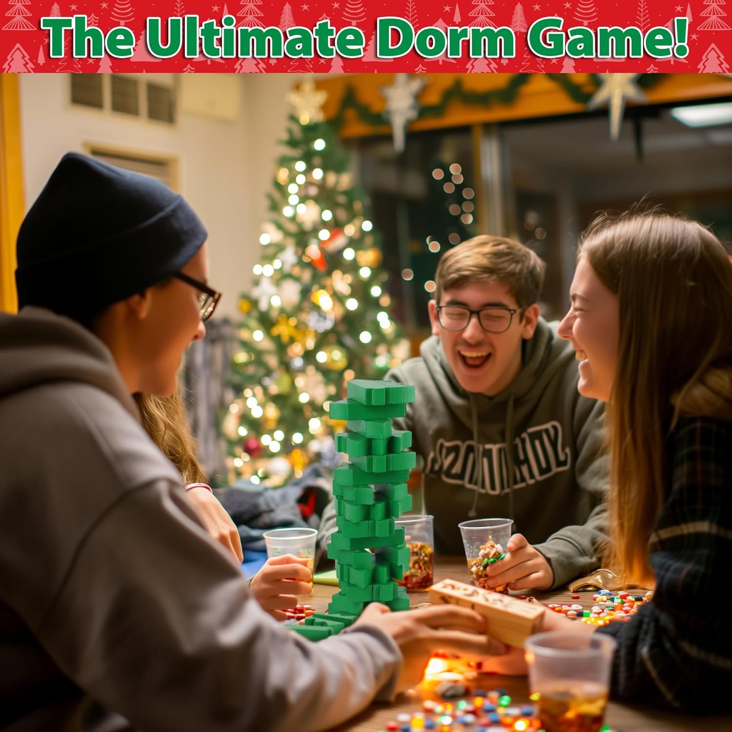 Funwares Wooden Blocks Stacking Game, Tumbling Tower and Balance Game, Family & Party Fun, Game for Kids and Adults, Ages 6+, Santa’s Christmas Tree Stack-Up, Christmas Tree Wood Blocks Stacking Game - Image 7