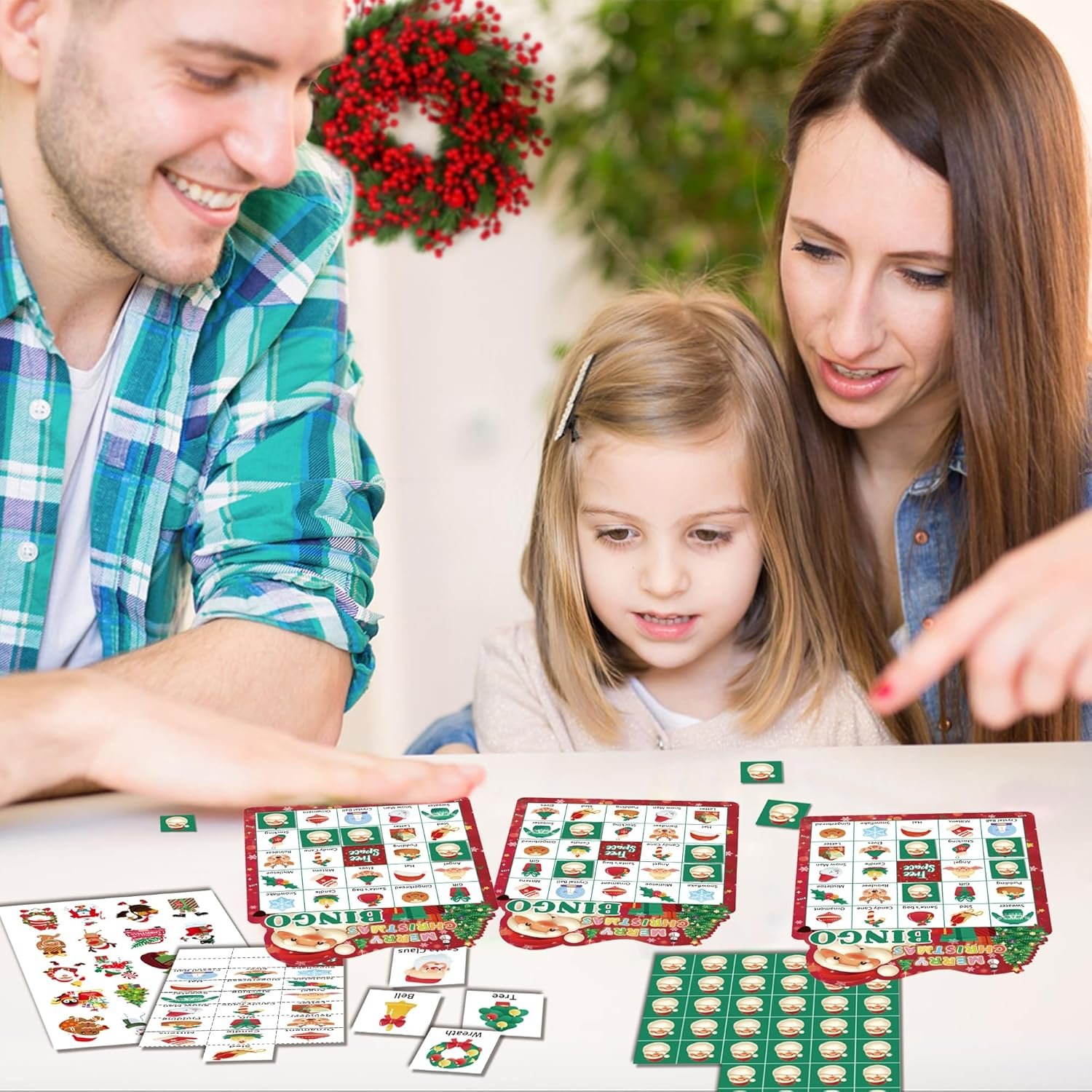 YOYOJOY 39 PCS Christmas Bingo Game for Kids Adults, 24 Players Christmas Bingo Cards, Xmas Party Games for Family Classroom with Reward Stickers - Image 6