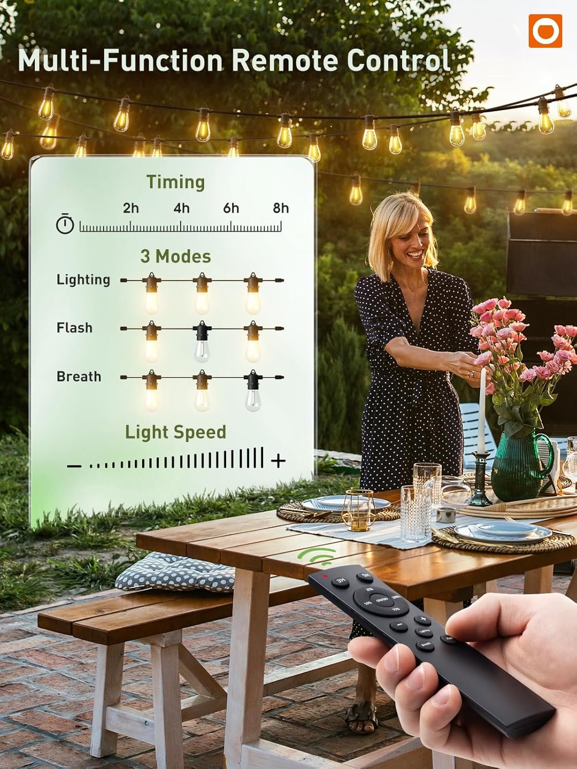 addlon 100FT LED Outdoor String Lights, Remote Dimmable Patio Lights with Timer & 3 Lighting Modes, 32 Shatterproof Edison Bulbs, Waterproof Connectable String Lights for Outside Backyard Porch Party - Image 5