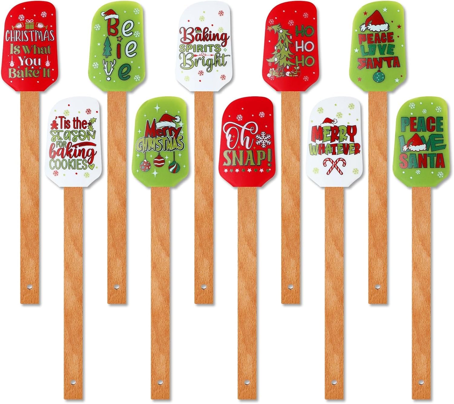 Patelai 10 Pcs Christmas Silicone Spatula Xmas Decorating Pattern Spatula Holiday Spatula for Christmas Kitchen Decorating Cake Cooking Baking Cookie Mixing Stir Butter Cream - Image 2