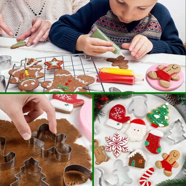 Large Christmas Cookie Cutters, 4" Holiday Cookie Cutters Shape with Recipe Instruction Gingerbread Men,Christmas Tree,Snowflake, Candy Cane,Santa Face and Snow Man for Baking - Image 5