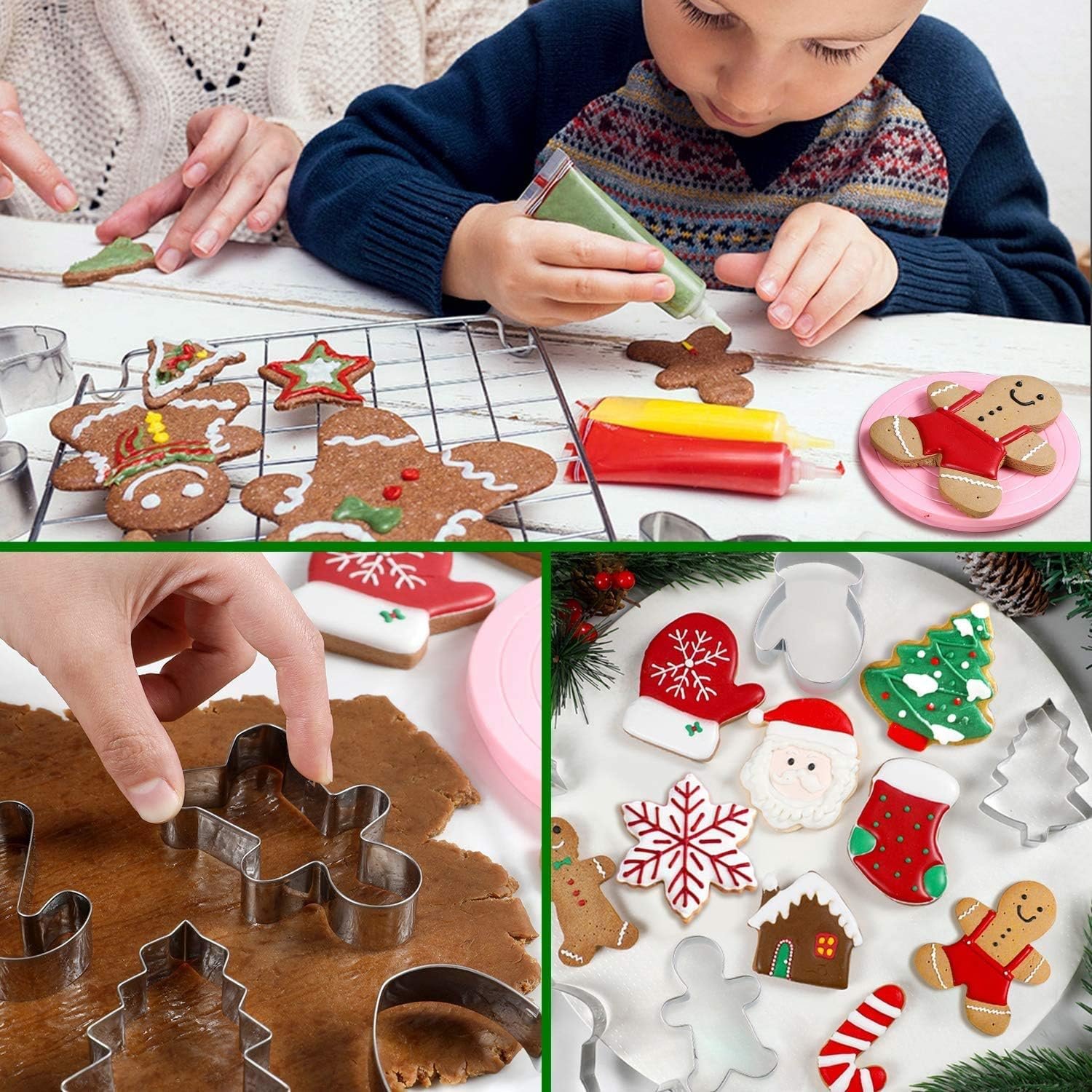 Large Christmas Cookie Cutters, 4" Holiday Cookie Cutters Shape with Recipe Instruction Gingerbread Men,Christmas Tree,Snowflake, Candy Cane,Santa Face and Snow Man for Baking - Image 5