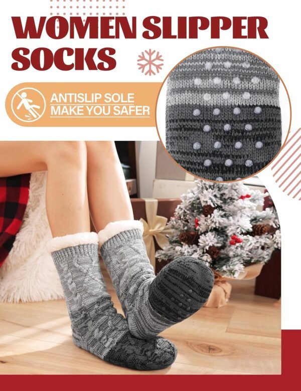 Anlisim Women Slipper Socks Non Slip Fuzzy Fluffy Thick Warm Cabin Cozy Comfy Soft Fleece Home Grips Socks - Image 5
