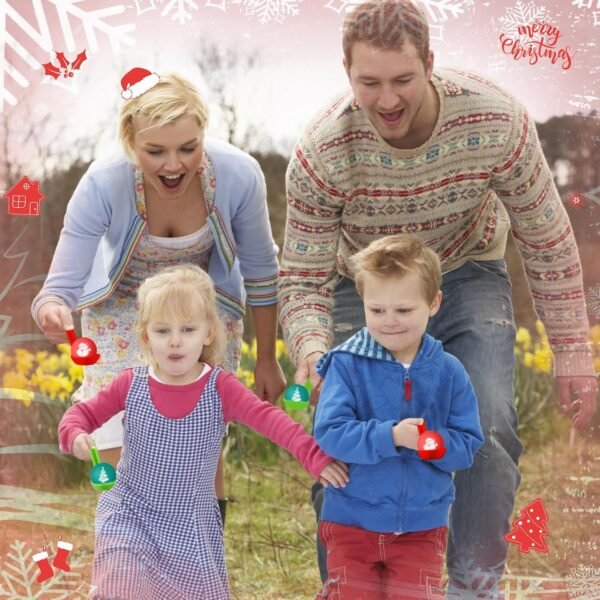 48 Pack Christmas Game Spoon Relay Race Toy Set Christmas Tree Santa Snowman Reindeer Ball and Spoon Race Game for Indoor Outdoor Decoration Christmas Party Holiday Favor(Tree, Santa) - Image 5