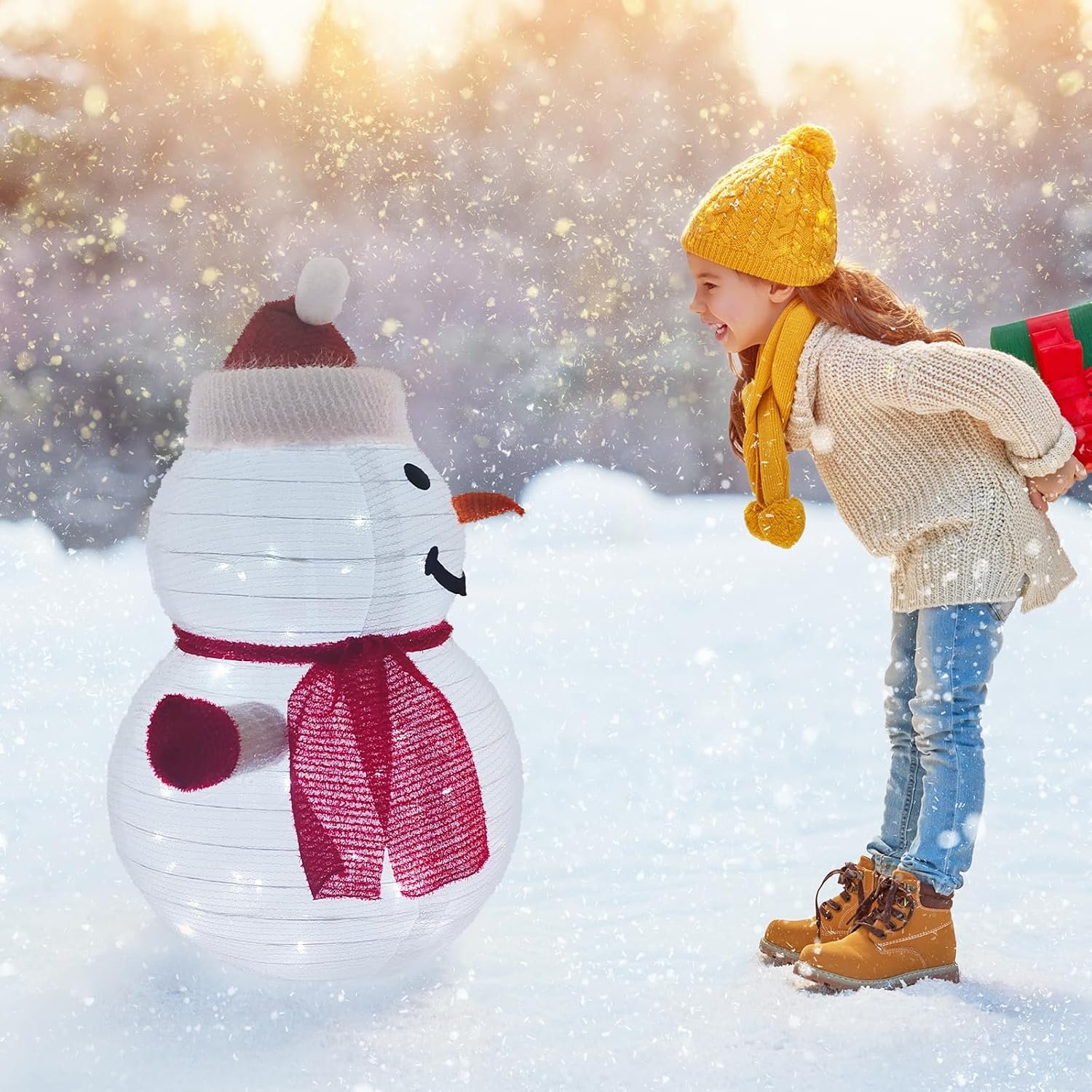 3D Christmas Collapsible Snowman Decorations,23” Light Up Christmas Snowman with LED Cool White Lights for Indoor Outdoor Garden Holiday Décor, Christmas Event Decoration, Christmas Eve Night - Image 7