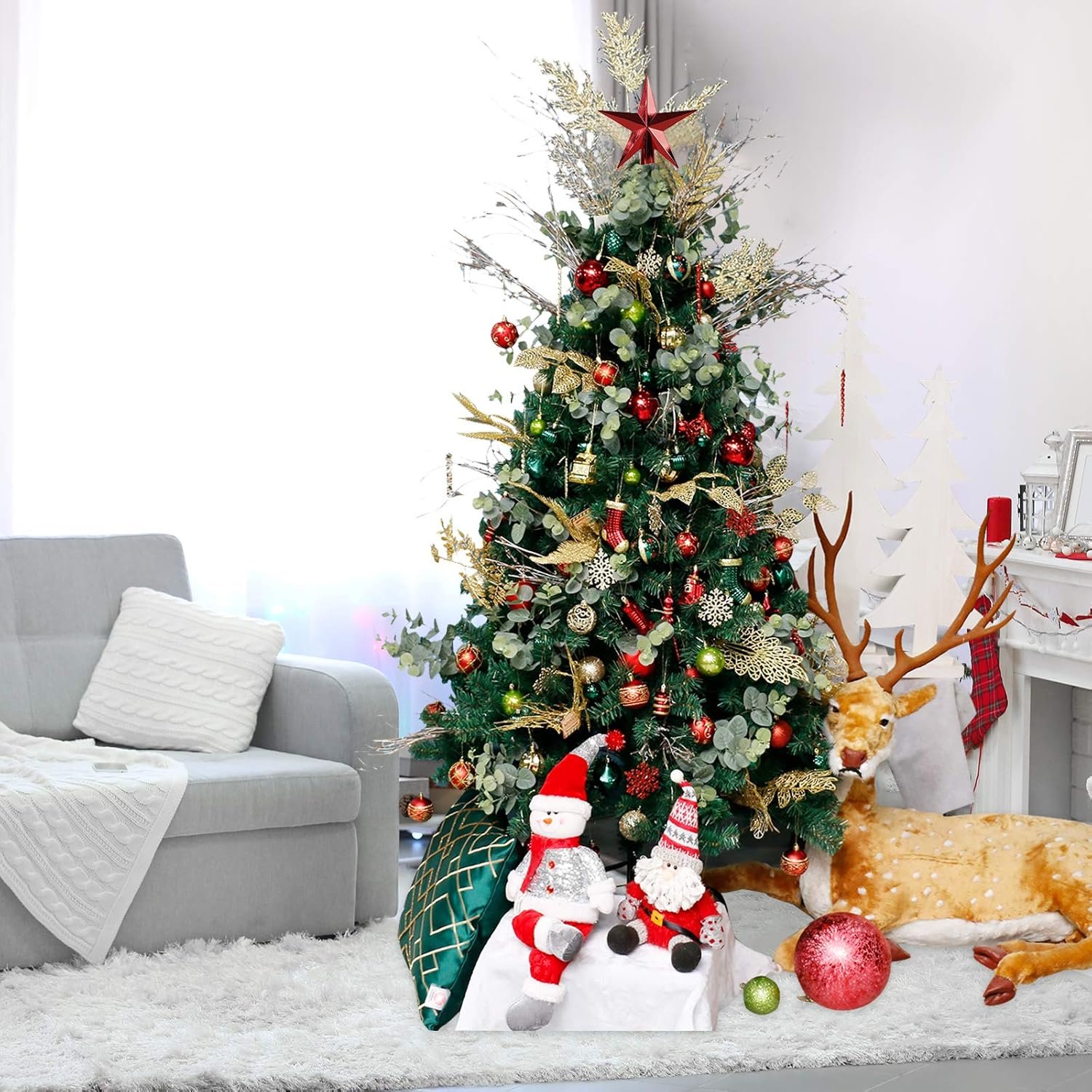 Christmas Tree Ornament, 132pcs Christmas Tree Decoration Set Red Green Gold Christmas Ball Shatterproof Hanging Tree Ornament Assortment Set - Image 8