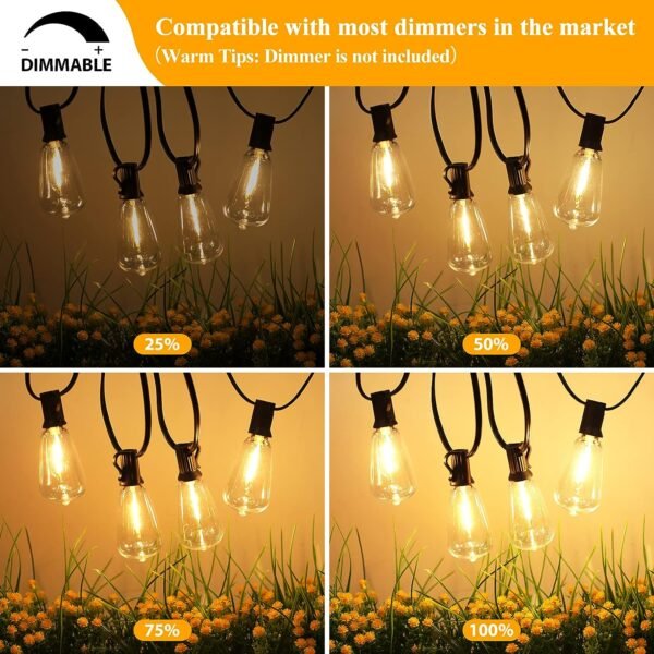 Brightever LED Outdoor String Lights 100FT Patio Lights with 52 Shatterproof ST38 Vintage Edison Bulbs, Outside Hanging Lights Waterproof for Porch, Deck, Garden, Backyard, Balcony, 2700K Dimmable - Image 5