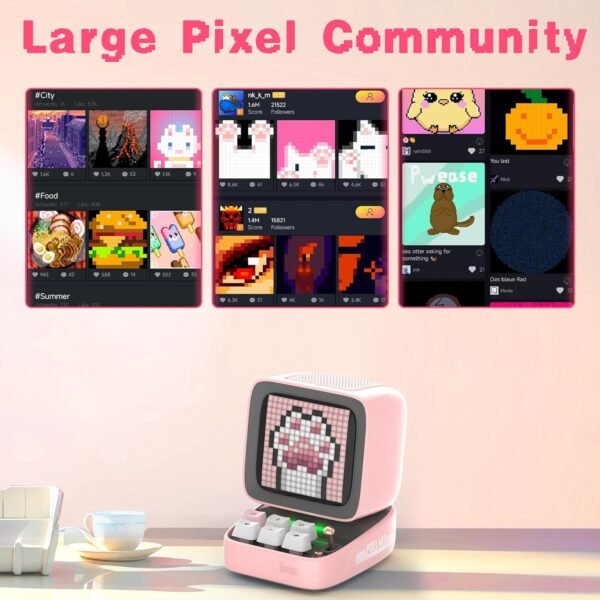 Divoom Ditoopro Pixel Art Speaker, Retro Bluetooth Speaker Loud, DIY App Controlled Gadget, Cute Desk Accessories, Unique Gift for Birthdays, Graduation, Pink - Image 5