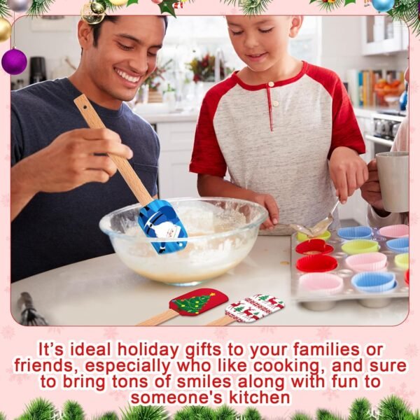 Tioncy 25 Pieces Christmas Silicone Spatulas Kit Christmas Xmas Pattern Cake Decorating Spatula Heat Resistant Pancake Spatula for Christmas Cooking Housewarming Gift - Image 5