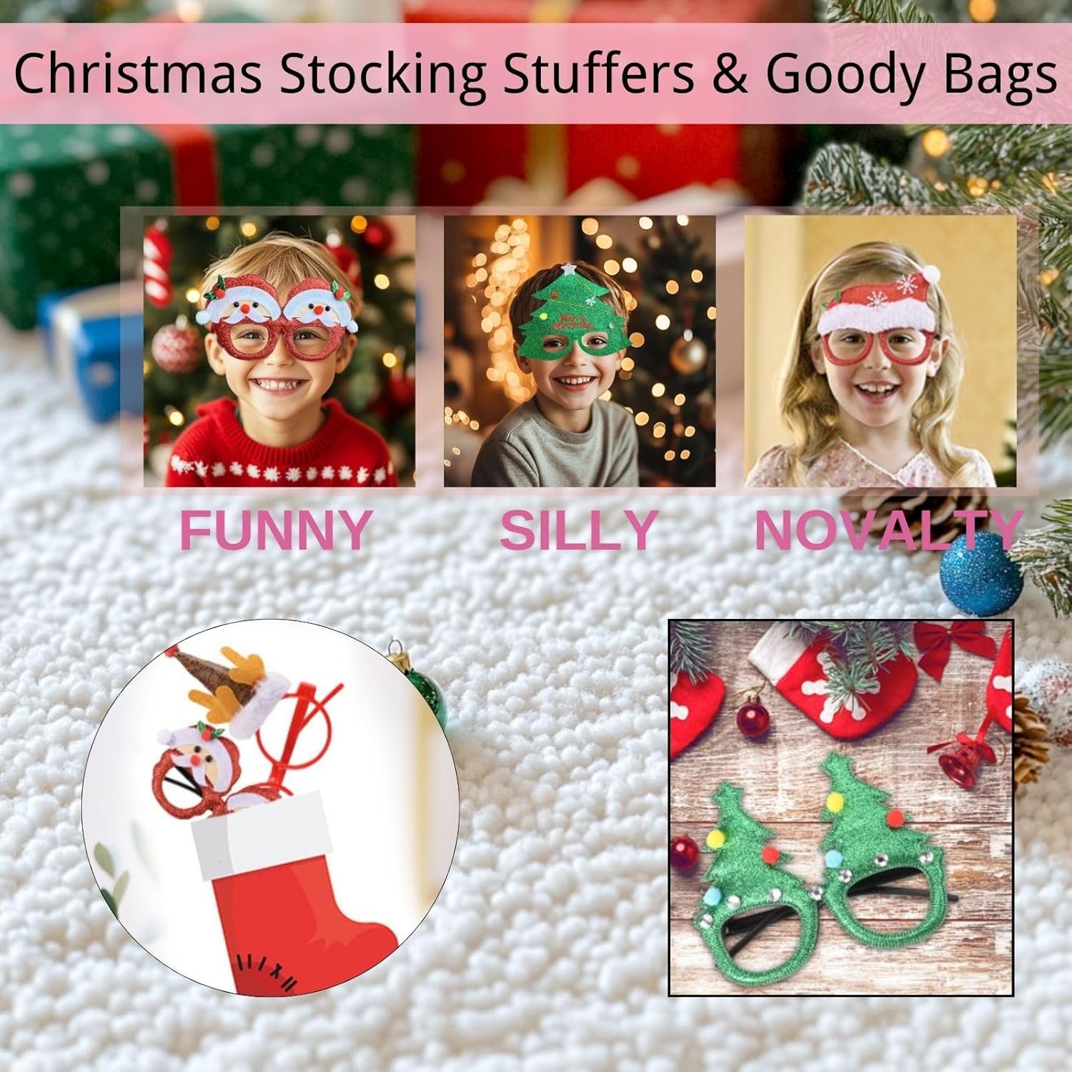 16 PCS Christmas Holiday Glasses for Kids & Adults ,Cute Christmas Glasses Frames,Fun Christmas Party Favors Festive Decorations & Trinkets , Perfect for Goodie Bag Stuffers ,best Photos booth - Image 5