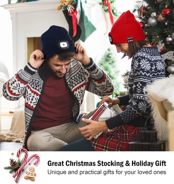 CENSGO Bluetooth Beanie with The Light, Unique Tech Gifts for Men Husband Him Teen, Wireless Headphones for Fishing Jogging Working, Christmas Stocking Black - Image 7