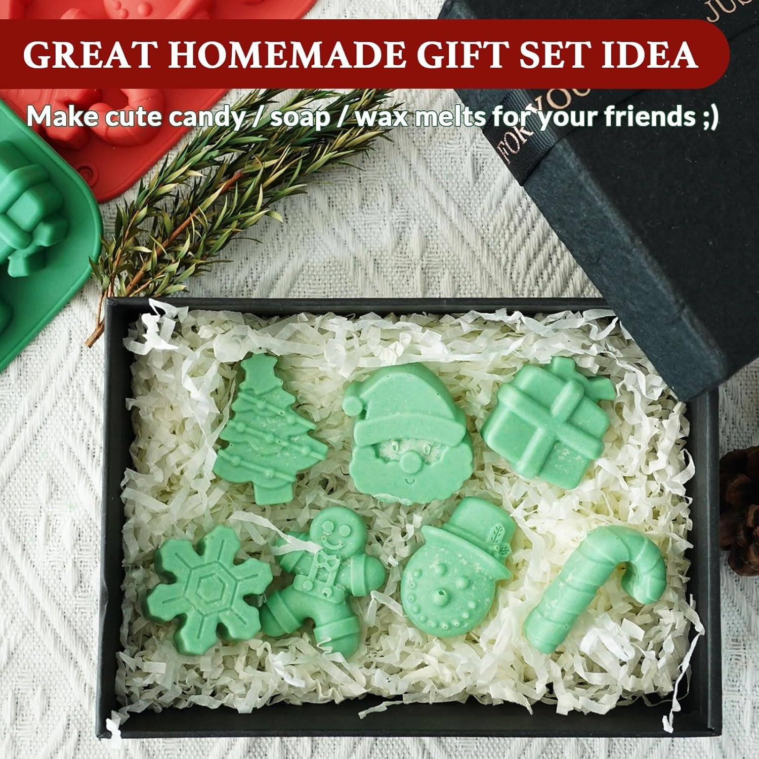 HKNMTT Christmas Silicone Chocolate Molds, 2 PCS Candy Baking Moulds, 3D Snowflake Cane Snowman Xmas Tree Gingerbread Man Santa Claus Gift Box Shape Mold for DIY Handmade Soap Candles Jello - Image 7