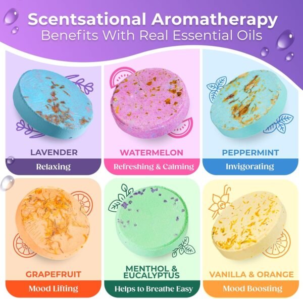 Cleverfy Shower Steamers Aromatherapy - Christmas Gifts for Women and Stocking Stuffers for Adults and Teens. Box of 6 Premium Self Care Shower Bombs with Essential Oils. Purple Set - Image 6