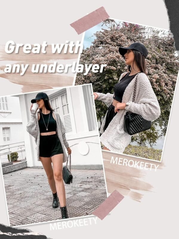 MEROKEETY Women's 2024 Winter Fuzzy Popcorn Batwing Sleeve Cardigan Knit Oversized Sherpa Sweater Coat - Image 6