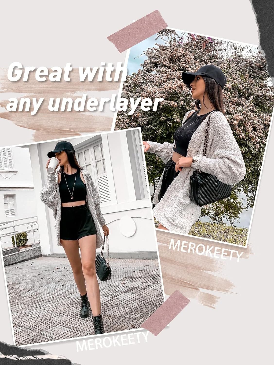 MEROKEETY Women's 2024 Winter Fuzzy Popcorn Batwing Sleeve Cardigan Knit Oversized Sherpa Sweater Coat - Image 6