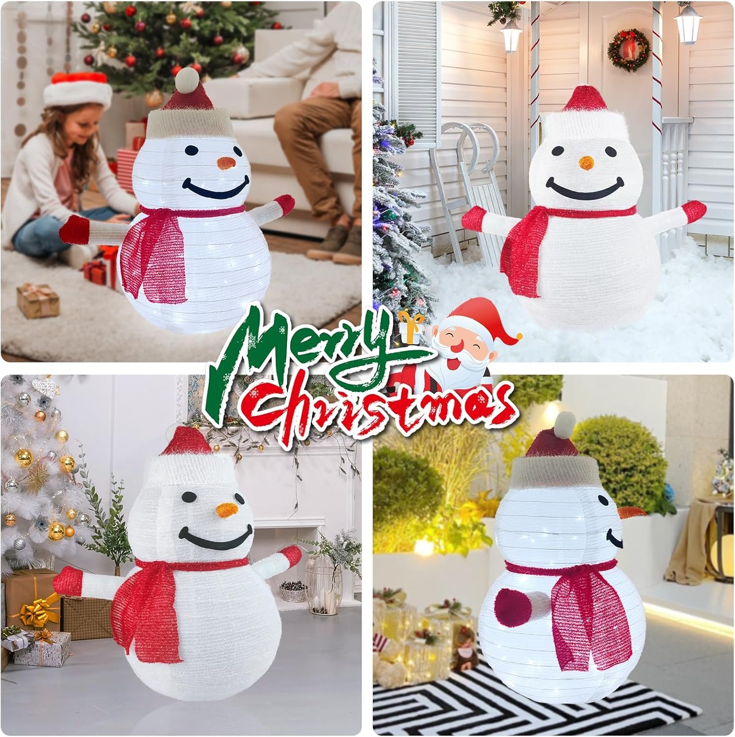 3D Christmas Collapsible Snowman Decorations,23” Light Up Christmas Snowman with LED Cool White Lights for Indoor Outdoor Garden Holiday Décor, Christmas Event Decoration, Christmas Eve Night - Image 5