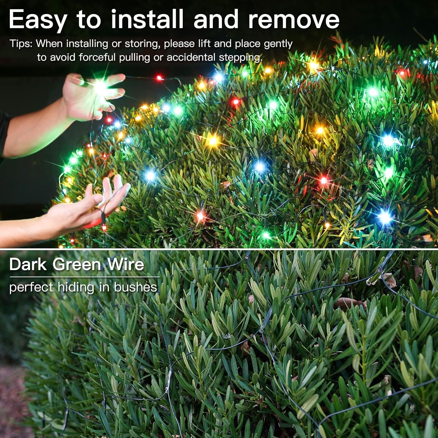 suddus 360 LED Christmas Net Lights, Net Lights Outdoor Mesh Lights,12ft x 5ft String Lights with Remote Waterproof Connectable Green Wire for Bushes, Hedge, Trees, Fence, Multicolor - Image 8