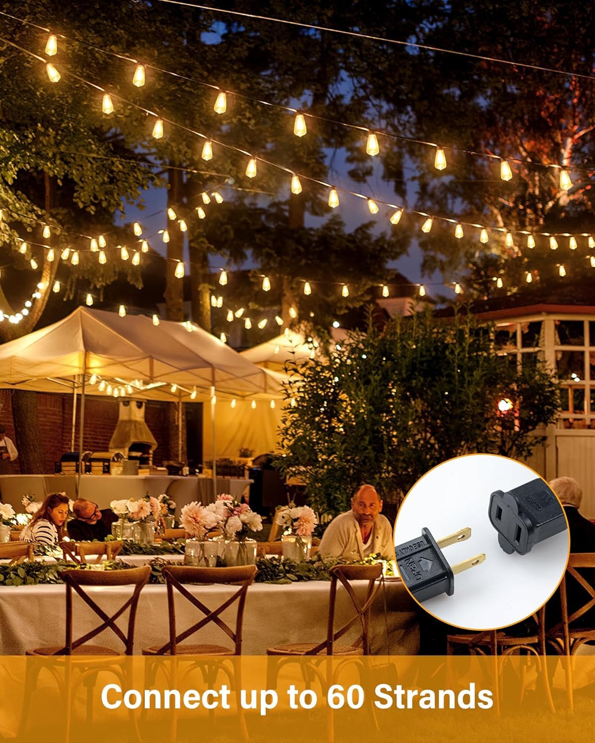 Outdoor String Lights Waterproof, 25 Feet Patio Lights with 13 ST38 Edison Bulbs(1 Sqare), Outside Hanging Decorative Lights for Porch, Blacony, Backyard, Bistro, Garden, 2700K - Image 6